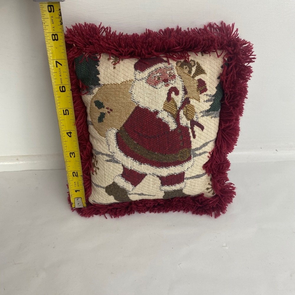 Riverdale Christmas Santa Claus Tapestry Throw Pillow Burgundy Fringe - Picture 3 of 6